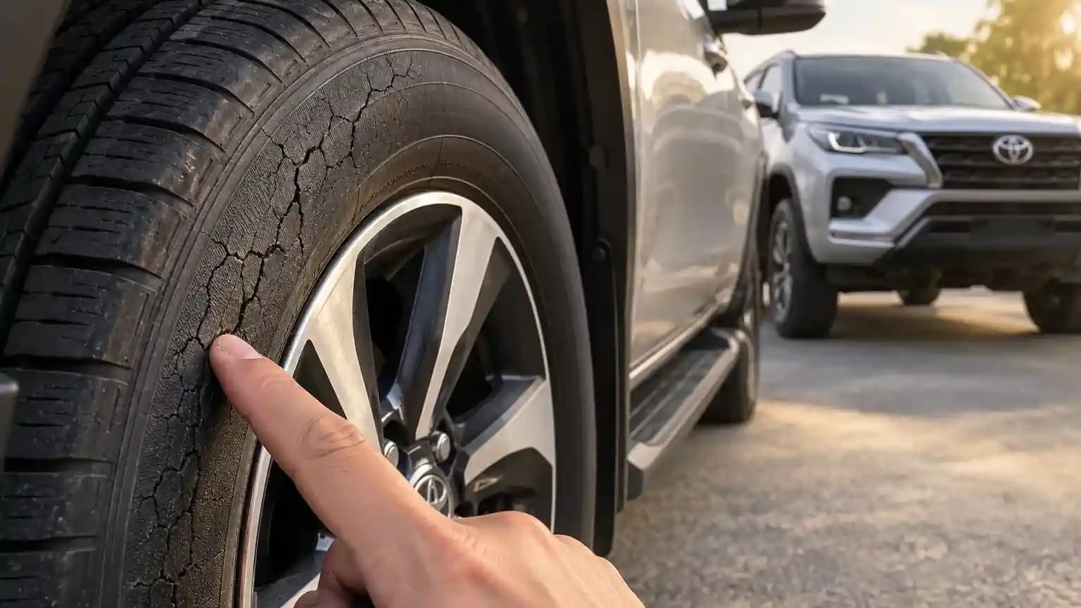 Retakan kecil pada dinding ban atau sidewall akibat penuaan
